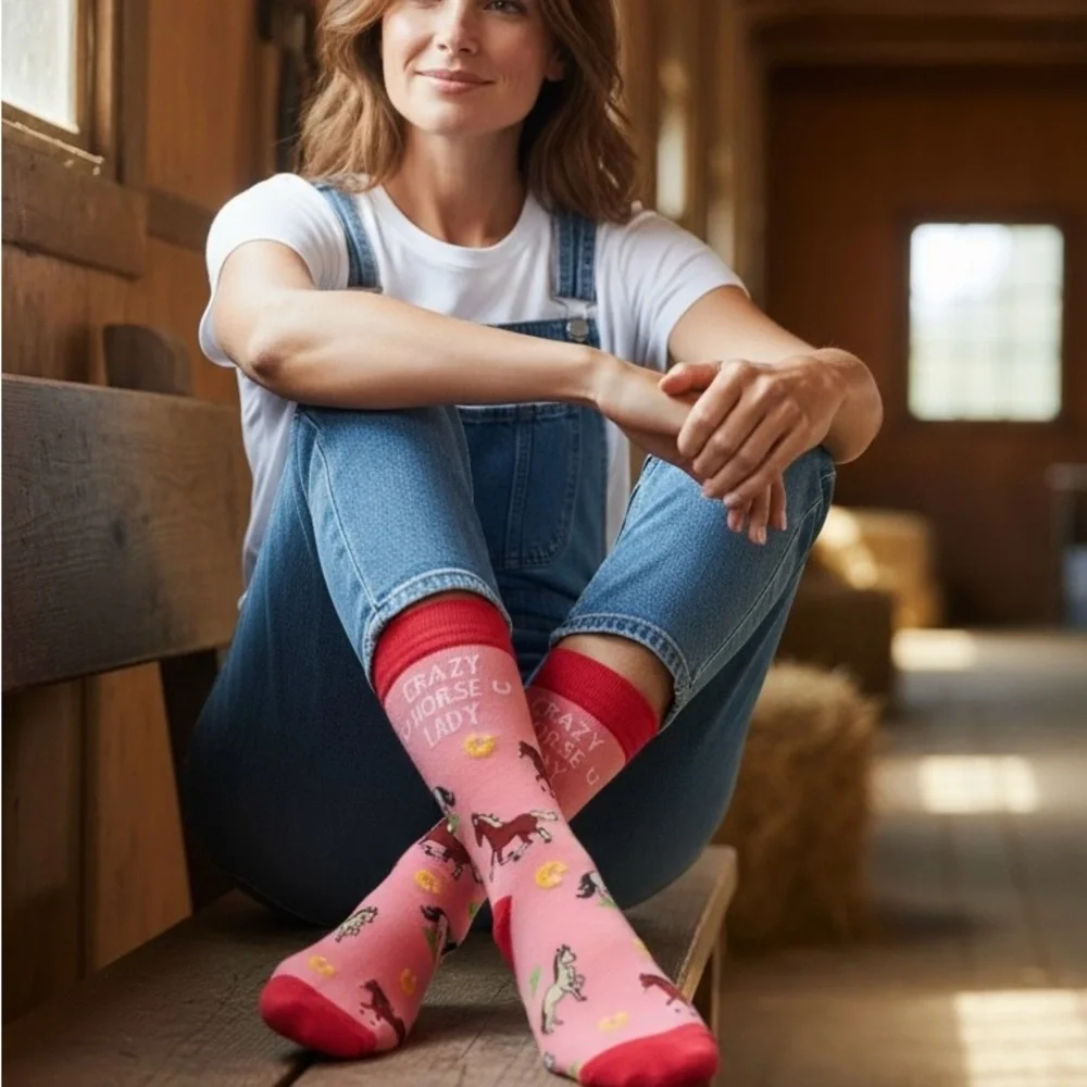 HAPPYPOP Pink Horse Print Socks for Women NWT - Picture 4 of 13